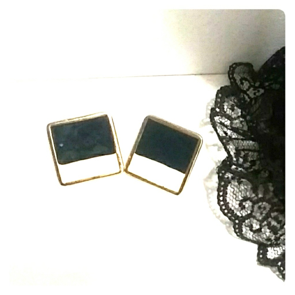 Blue and white earrings gold back